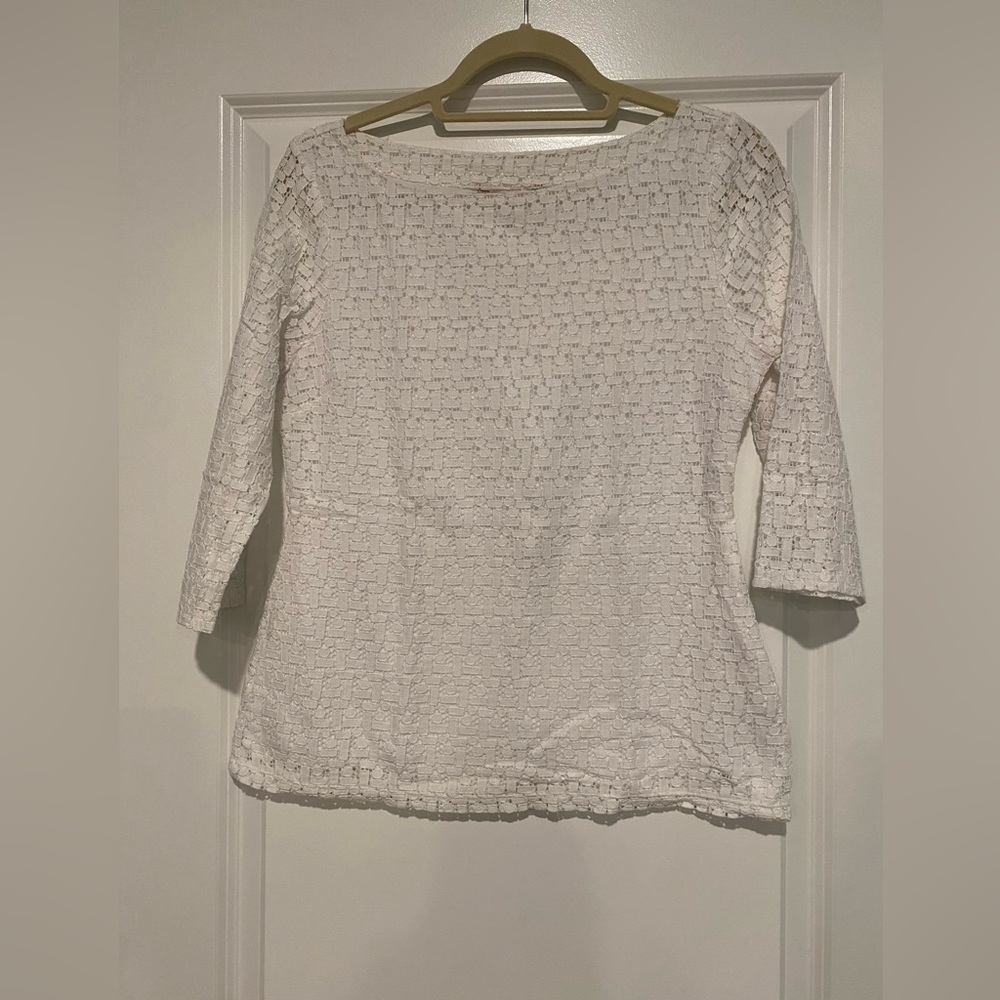 Banana Republic White Textured 3/4 Sleeve Top